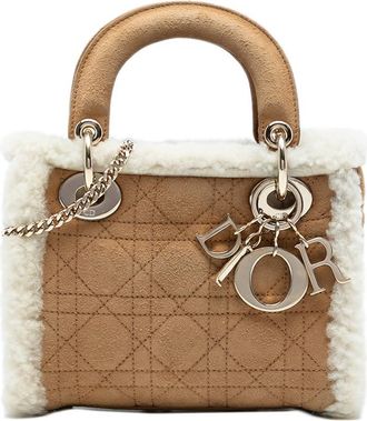 Dior Pre-owned Dior Mini Suede Cannage with Shearling Trim Lady Dior 05-RU-1210