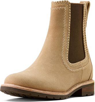 Ariat Womens Wexford Whipstitch Chelsea Boots in Camel Suede, B Medium Width, Size 4.5, by Ariat