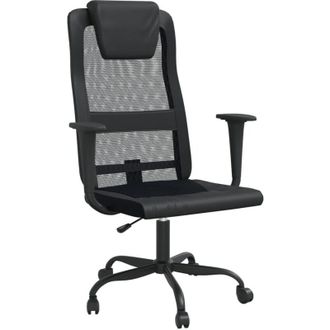 vidaXL Silla De Oficina Altura Ajustable Tela Malla Y Cuero Pe Negro Vidaxl
