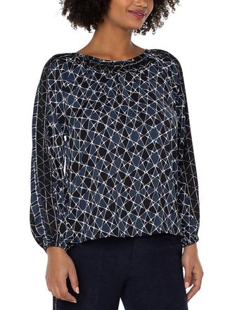 Liverpool L.A. Shirred Long Sleeve Blouse Blue Size XS