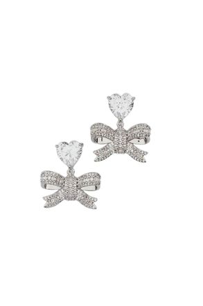 Self Portrait Silver Crystal Heart Bow Earrings