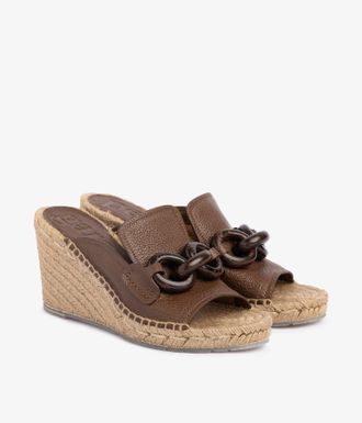 Pedro Garcia Wegde slide jute sandal in brown leather | Oliveta | Spring Summer 26 | PEDRO GARCIA