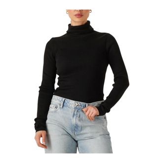 Calvin Klein Truien & Vesten, Dames, Zwart, XS, Katoen, Woven Label Roll Neck