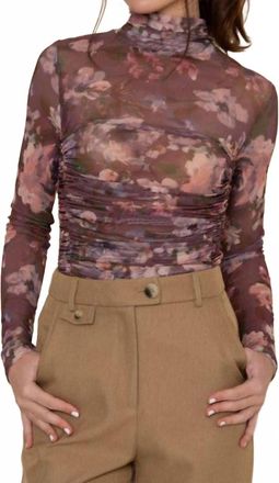 FORE COLLECTION Milena Mock Neck Bodysuit In Burgundy Multi