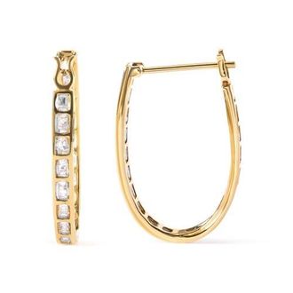House of Brilliance 10K Yellow Gold 1.00 Ct Round and BaguetteDiamond U-Hoop Earrings at Nordstrom
