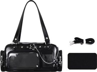 Generic Cute Ita Bag Crossbody, Large Capacity Shoulder Crossbody, Adjustable Straps, with Insert Anime Pins Display, PU Leather for Women Girls (Black)