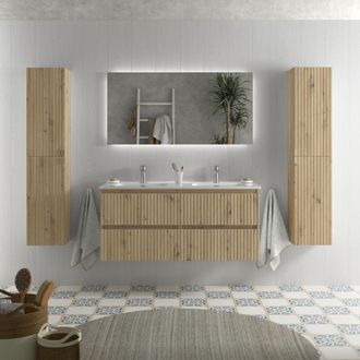 Cygnus Bath Mueble De Ba&ntilde;o Kira 120cm Roble 4 Cajones Lavabo 2 Pozas Porcelana