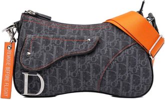 Dior Pre-owned Dior Oblique Denim Flight Double Saddle Crossbody 08-RU-1105