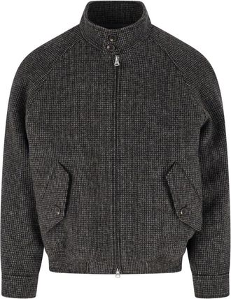 Dunst Brown Checkered High-Collar Wool Bomber Jacket