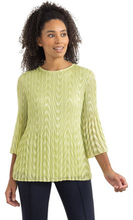 Klass Pleated Flare Bell Sleeve Burn Out Top - Pistachio - 16