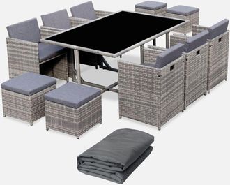 Sweeek Mesa De Jard&iacute;n Encastrable Resina Con 10 Sillones + Cobertor