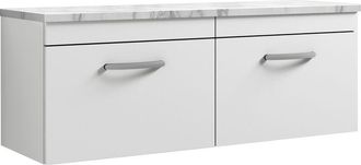 Nuie Nuie - Athena Wall Hung 2-Drawer Vanity Unit with Carrera Marble Worktop 1200mm Wide - Gloss White