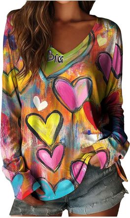 Generic Valentine Sweatshirts for Women Casual Fashion Love Heart Print Jumpers Casual Long Sleeve Lightweight Loose Holiday Tops Multicolor M