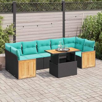 vidaXL Vidaxl Set Sof&aacute;s Jard&iacute;n Y Cojines 10 Pzas Rat&aacute;n Sint&eacute;tico Acacia Negro