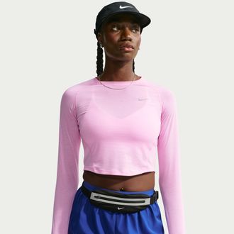 Nike Womens Tempo Dri-FIT Cropped Long-Sleeve Running Top in Pink | IM7577-621