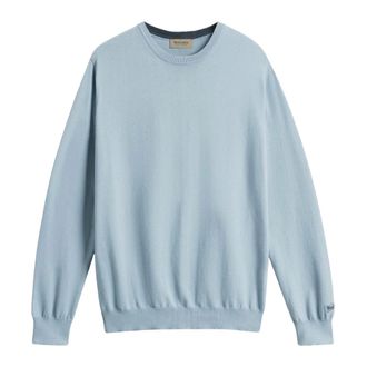 Woolrich Round-neck Knitwear, male, Blue, Size: S Blue Crewneck Cotton Sweater