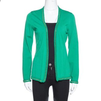 Carolina Herrera Green Knit Metal Detail Open Front Cardigan