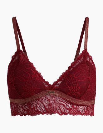 HUGO BOSS Womens Bianca Lace Triangle Bra, Burgundy Red - Size: XS