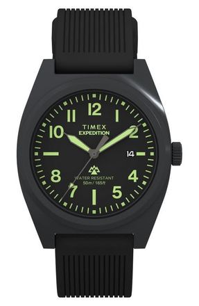 Timex Expedition Capstone Silicone Strap Watch, 39mm in Black/black at Nordstrom