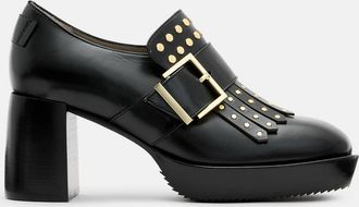 AllSaints Cow Leather Zia Studded Leather Heeled Loafers, Size: UK 7/US 10/EU 40
