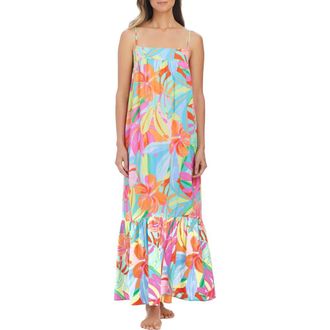 Bleu Rod Beattie Shirred Bow Back Tiered Maxi Cover-Up Sundress in Multi Pink at Nordstrom, Size Medium