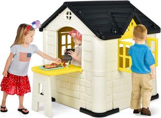 Costway Costway - Casita De Juegos Infantil/casita Con Ventanas, Mesa Y Puerta Doble, Bandeja Y Cubierta Impermeable, Casa De Juego 164 X 124 X 132 Cm Ni&ntilde;os 3