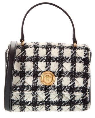 Versace La Medusa Tweed & Leather Shoulder Bag