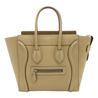 Celine Pre-owned Tote Bags, female, Beige, Size: ONE SIZE Pre-owned Luggage Micro Shopper Leather Tote Bag