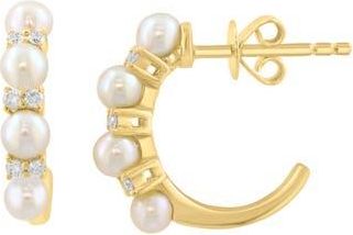 Effy Diamond & Freshwater Pearl Hoop Earrings in White at Nordstrom Rack