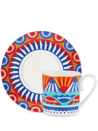 Dolce & Gabbana Set tazzina e piattino da caffè con motivo geometrico - Blu