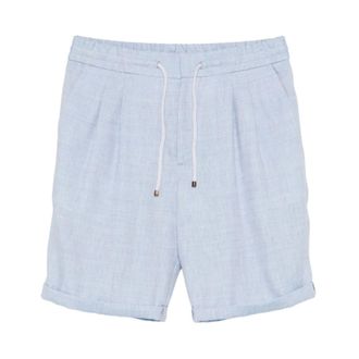 Brunello Cucinelli Brunello Cucinelli, Casual Shorts, male, Blue, Size: 2XL Drawstring Pleated Shorts