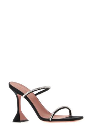 Amina Muaddi Womens Black Satin Gilda Mules Sandali Sandal