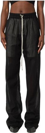 Rick Owens Broeken, Dames, Zwart, S, Wijde Pijpen Broek met Paneeldetail