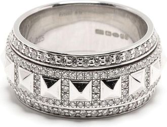 Statement Sterling Silver Rockaway Spinner Diamond Ring - Womens - Rhodium Plated Sterling Silver/Diamond