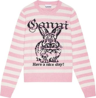 Ganni Pink Bunny Wool Crewneck Jumper