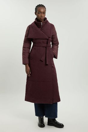 Karen Millen Womens Wool Blend Hybrid Puffer Belted Midi Coat - Burgundy - Size 16 UK