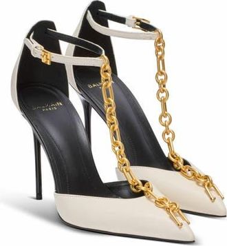 Balmain Sync Leather Stilettos With Pointed Toe in Beige at Nordstrom, Size 36 Eu