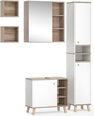 Vicco Set mobili bagno Senyo, Bianco, 4 parti, con armadio alto