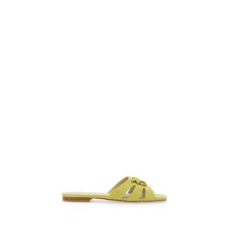 Pinko Pinko, Schoenen, Dames, Geel, 37 EU, Limoenleren Sandalen met Uitsnijddetail
