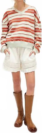 Free People Classic Striped Shrunken Pullover Top In Bruschetta Combo