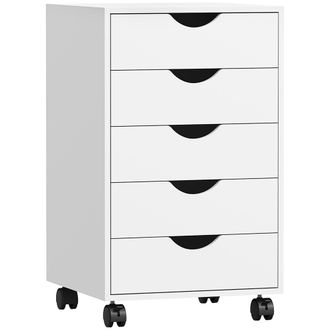 HOMCOM Mobile Vertical Filing Cabinet with 5 Drawers for Home Office - White | TJ Hughes