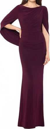 Betsy & Adam Miriam Long Jersey Draped Back Gown In Wine