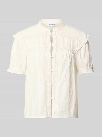 Jake*s Casual Regular Fit Bluse mit Stehkragen und H&auml;kelspitze in Offwhite, Gr&ouml;&szlig;e 34