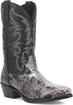 Laredo Mens Monty Snake Print Pointed Toe Pull On Cowboy Boots In Black