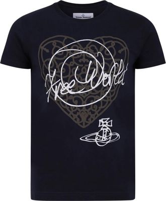 Vivienne Westwood Free World-heart Peru T-shirt - Heren - T-shirts - Blauw - L - Katoen - Tops