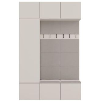 Topeshop Haga - Set per ingresso con 1 armadio + 2 appendiabiti a 6 ganci + panca 150x35x238 cm - beige cashmere