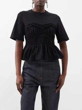 Cecilie Bahnsen Vilde Smocked Jersey T-shirt - Womens - Black - S