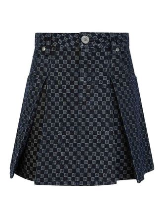 Balmain Navy cotton monogram mini skirt