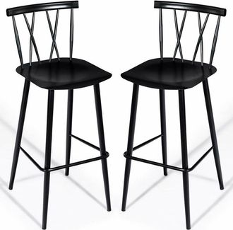 Costway Costway - Set de 2 Sillas Altas de Bar Negras Chic de Metal, Sillas de Metal Modernas con Respaldo