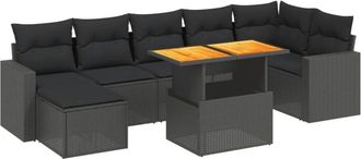 vidaXL Set De Sof&aacute;s De Jard&iacute;n 8 Piezas Y Cojines Rat&aacute;n Sint&eacute;tico Negro Vidaxl